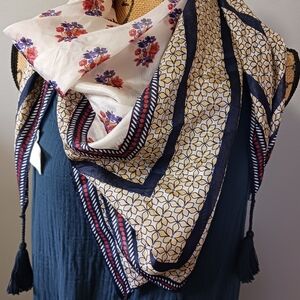 Aerie Silk Scarf Floral Patterns with Tassels